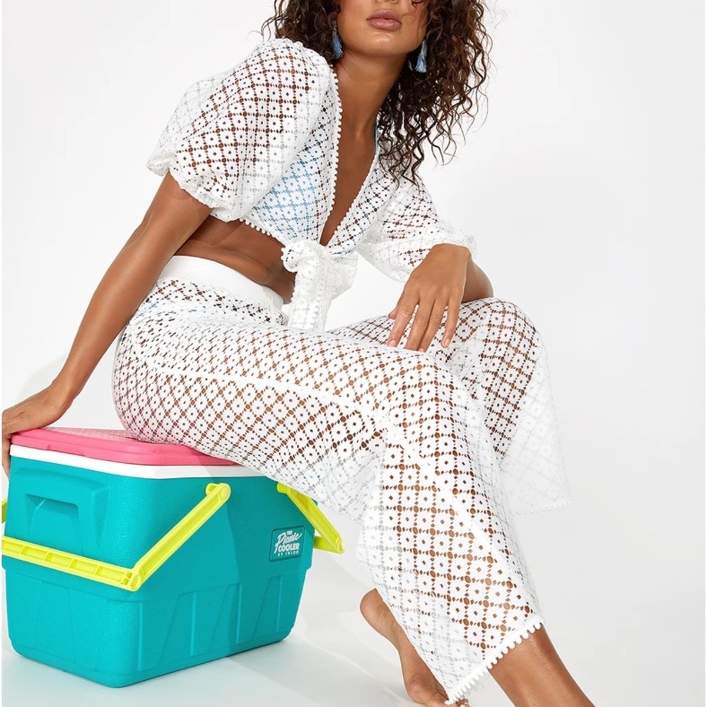 Summer at Sea Ivory Crochet Lace Wide-Leg Swim Cover-Up Pants | Lulus